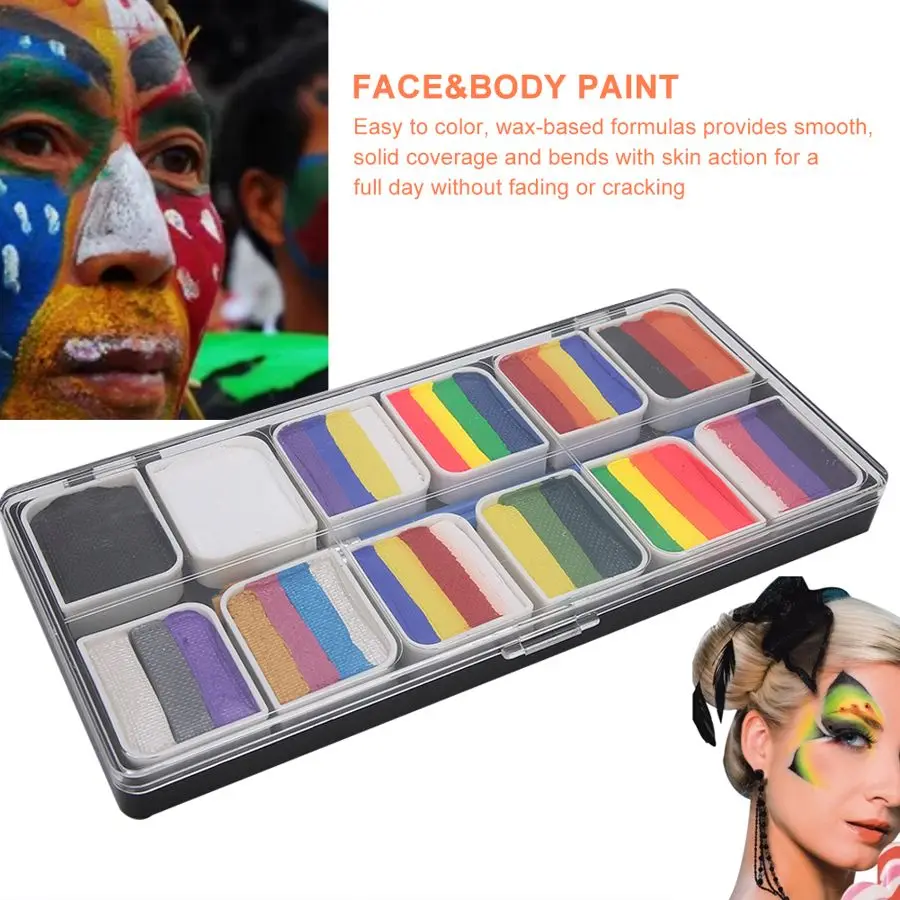 

12 Colors Face Body Paint Water-Based Halloween Party Ball Game Fan Fancy Body Art Makeup Pigme