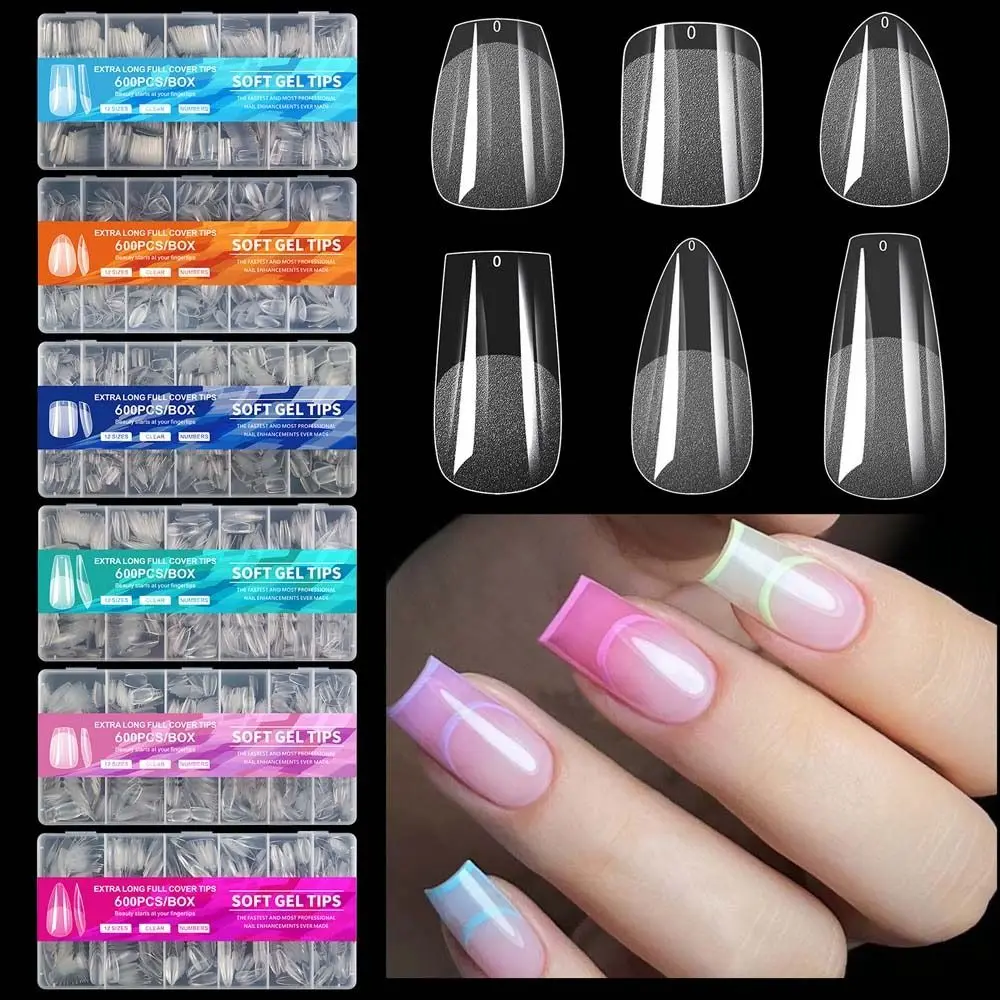 

600Pcs/set Waterproof French False Nails Manicure Material Press on Nails French Fake Nail Extension Almond Square Semi Frosted