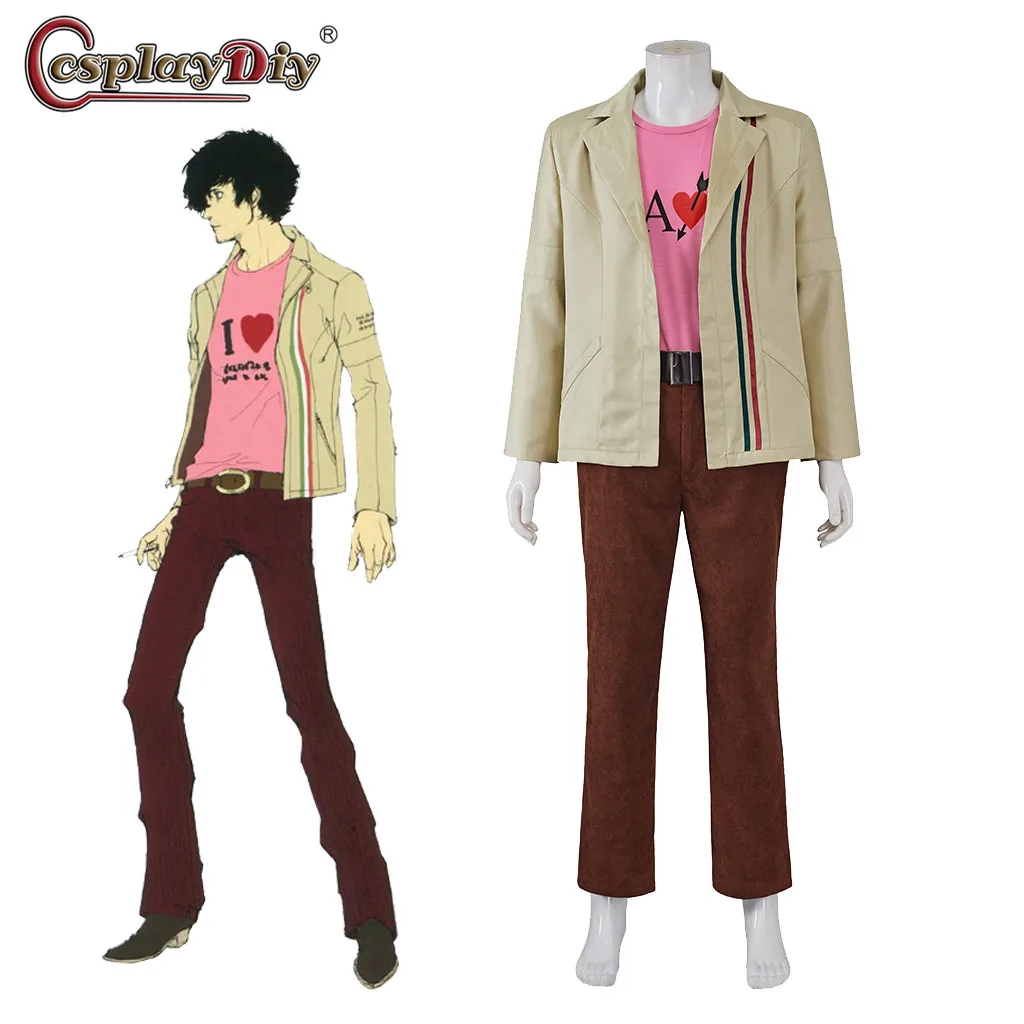 

Cosplaydiy Persona 5 Vincent Brooks Cosplay Top Jacket pants belt Full Set Anime Persona 5 Costume Adult Men's suit Halloween