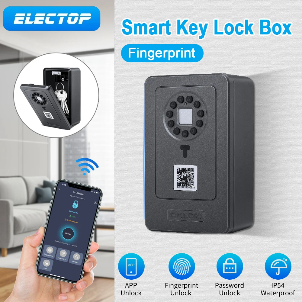 ELECTOP Fingerprint Key Lock Box IP65 Waterproof Password Phone Control Wall Mount Bluetooth Smart Keys Safe Storage Lock Boxes
ELECTOP Fingerprint Key Lock Box IP65 Waterproof Password Phone Control Wall Mount Bluetooth Smart Keys Safe Storage Lock Boxes