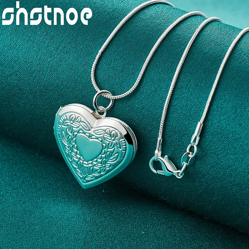 

925 Sterling Silver Heart Photo Frame Pendant Necklace For Women 16-30 Inch Fine Chain Engagement Wedding Fashion Charm Jewelry