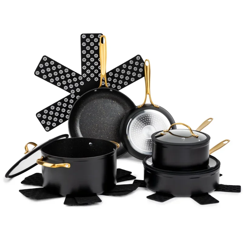 

Andralyn Nonstick 12-Piece Cookware Set, Gold cookware cooking pots set