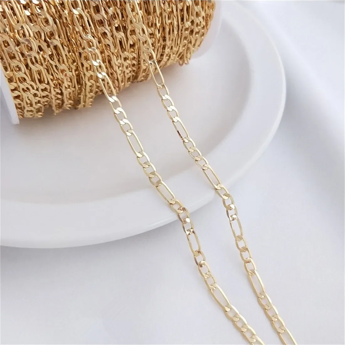

14K Package of Real Gold 3+1 Flat Chain Handmade Loose Diy Fashion Necklace Bracelet with Chain Jewelry Materials B646
