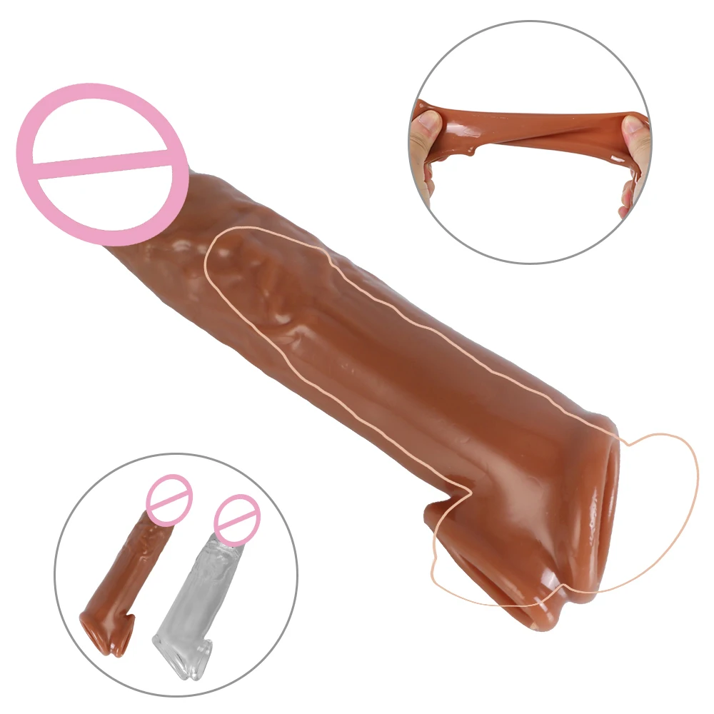 

Soft TPE Realistic Penis Condom Male Delay Ejaculation Sex Toys for Men Penis Sleeve Extender Cock Enlarger 18CM Couple Sex Shop