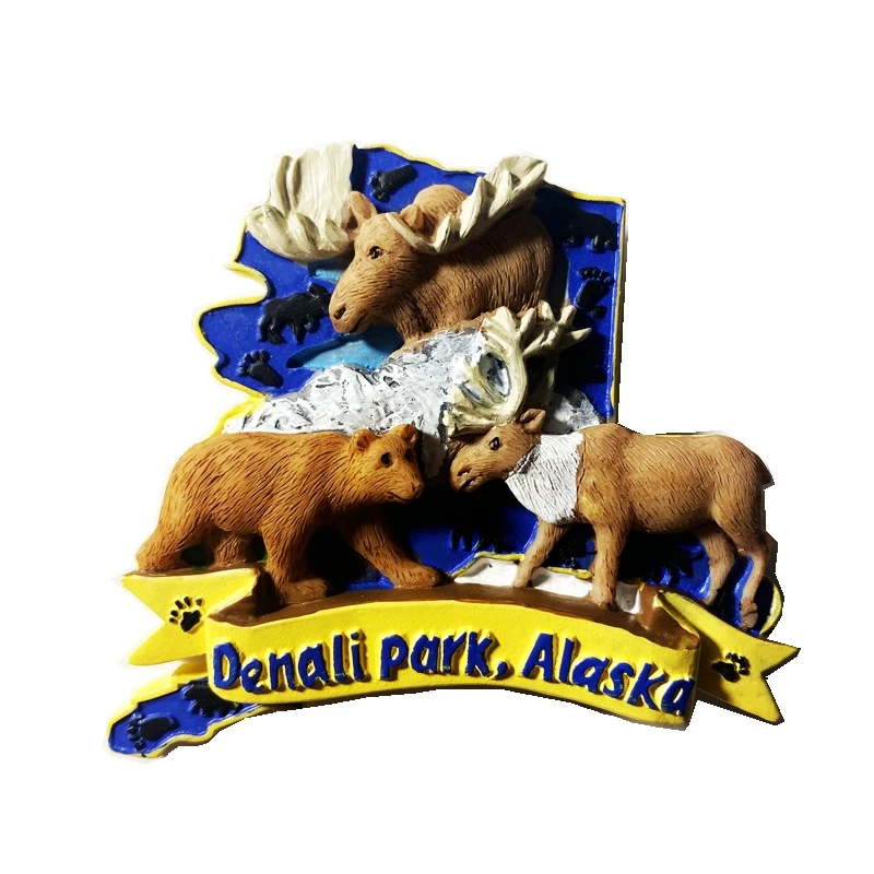 

Handmade Painted Denali National Park, Alaska, USA 3D Fridge Magnets Tourism Souvenirs Refrigerator Magnetic Stickers Gift