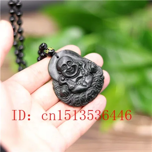 

Natural Black Green Jade Chinese Money Buddha Pendant Necklace Hand Carving Charm Jewelry Carved Amulet Luck Gifts Men Her