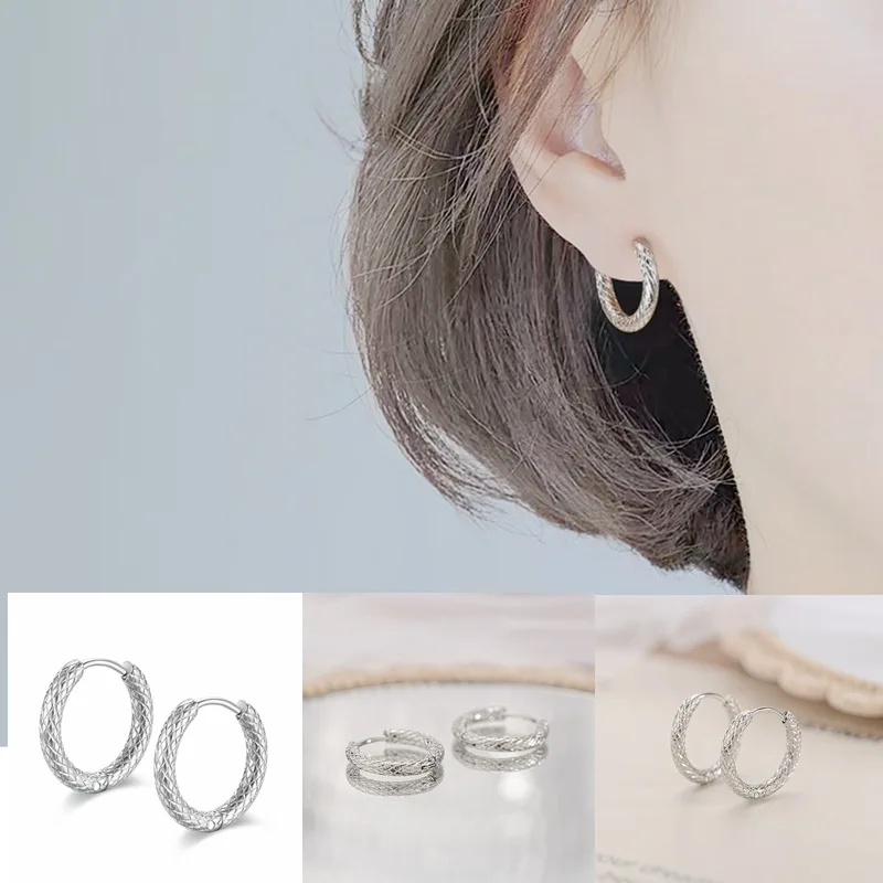 

Titanium steel earrings Japan and South Korea fashion simple grid pattern ear buckle cross-border niche jewelry wholesale