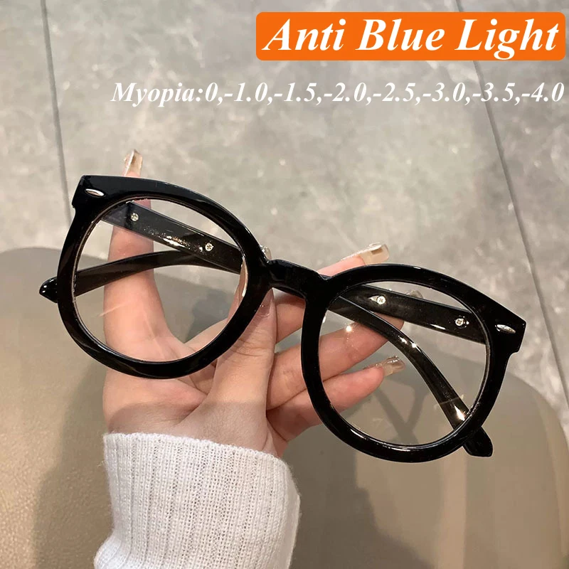 

Round Frame Myopia Glasses for Women Men Black Frame Computer Eyeglasses Anti Blue Light Nearsighted Eyewear Diopter 0 To -4.0