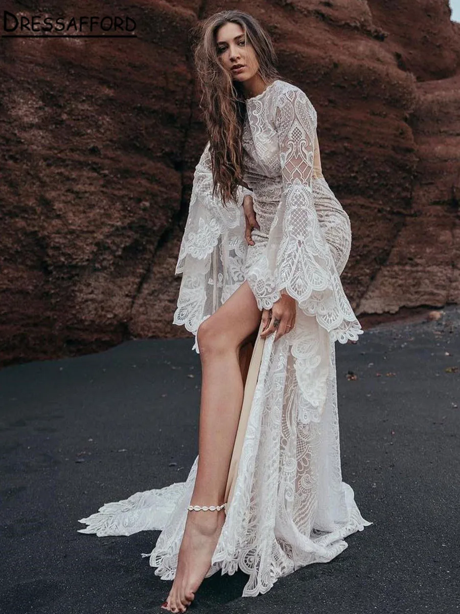 Boho Wedding Dress Lace Women Flare Sleeve Elegant V Neck Long Bride Gown Open Back Tassel Floor Length Vestidos De Novia
Boho Wedding Dress Lace Women Flare Sleeve Elegant V Neck Long Bride Gown Open Back Tassel Floor Length Vestidos De Novia