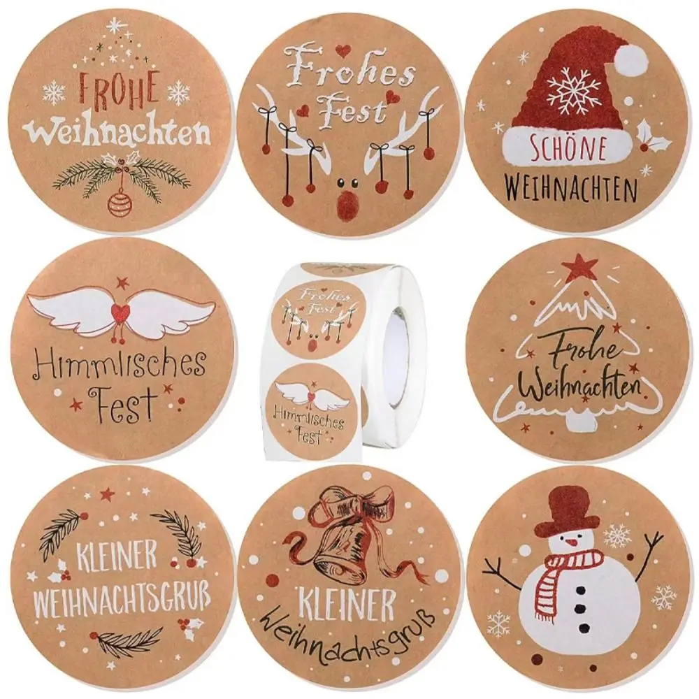 

500PCS Dia. 4CM Merry Christmas Stickers Xmas Tree Snowman Bell Sealing Labels Kraft Paper DIY Gift Wrapping Sticker Universal