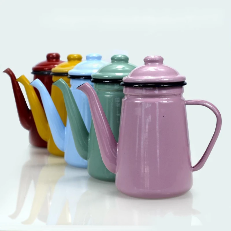 

1.1L Enamel Coffee Pot Hand Tea Kettle Induction Cooker Gas Stove Universal Enamel Vintage Kettle Water Kettle Teapot