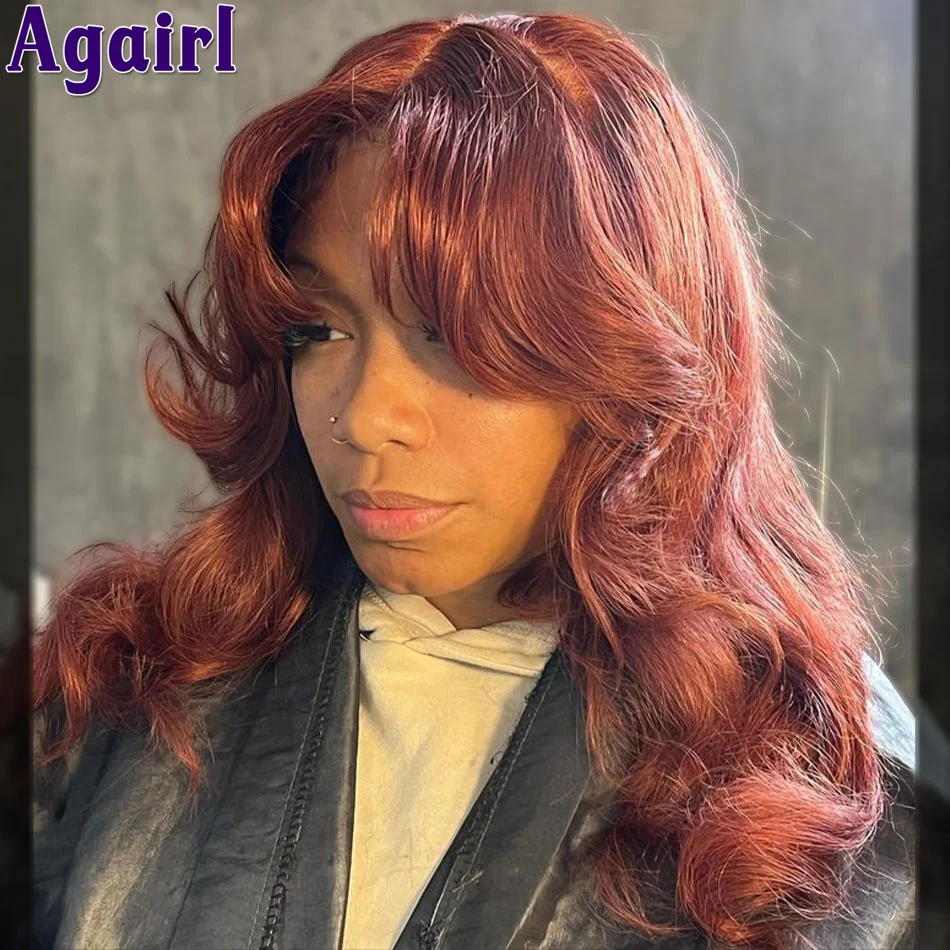 

34" Reddish Brown 13x6 Body Wave Lace Frontal Wig Glueless 13x4 Wavy Lace Front Wig PrePlucked Transparent 6X4 Lace Closure Wig