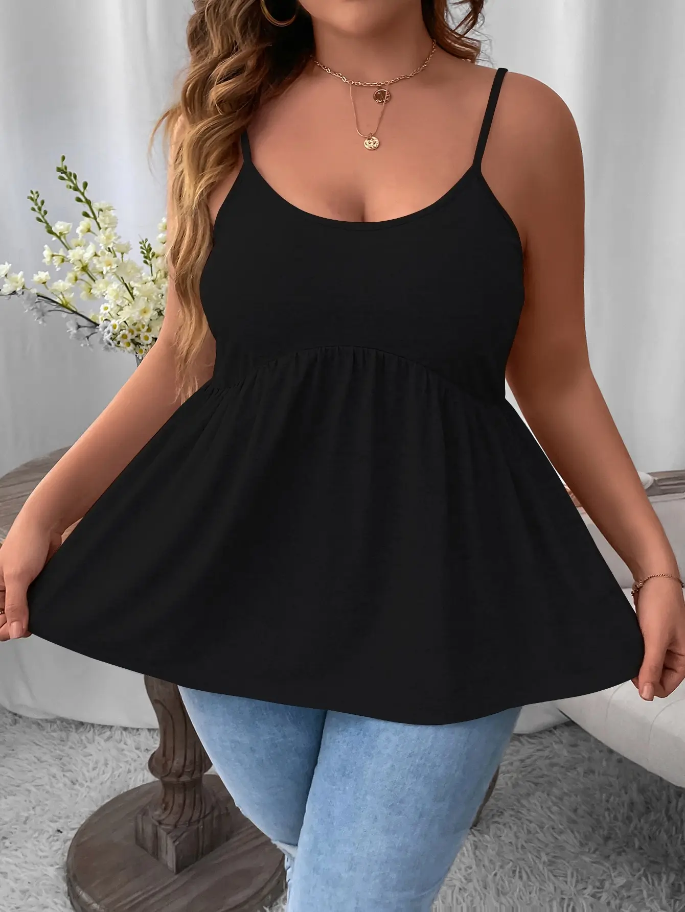 

Finjani Women's Plus Size Cami Top Frenchy Solid Peplum Backless Cami Top Casual Clothing For Summer New