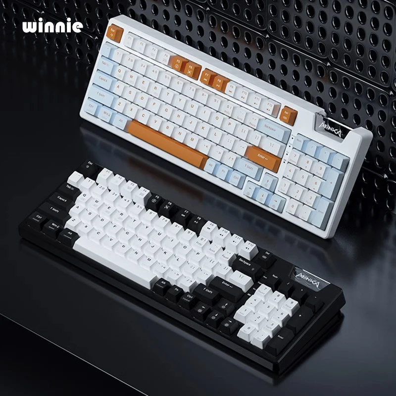 

Проводная клавиатура Monka Ae98, трехрежимная клавиатура с Bluetooth 2,4g, Rgb подсветка, настройка механической клавиатуры Hotswap, клавиатура для киберспорта