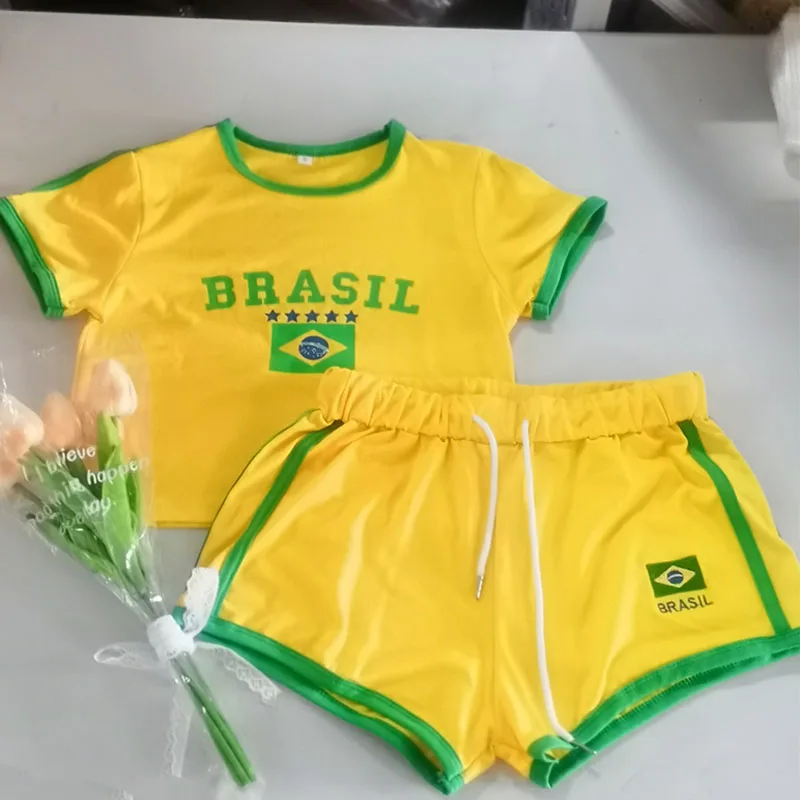 Gothic Hip-hop Harajuku Y2k Brazil Letter Pattern Print Women Two-piece Suit Casual Chic Simple Drawstring Yellow Top Shorts Set
Gothic Hip-hop Harajuku Y2k Brazil Letter Pattern Print Women Two-piece Suit Casual Chic Simple Drawstring Yellow Top Shorts Set