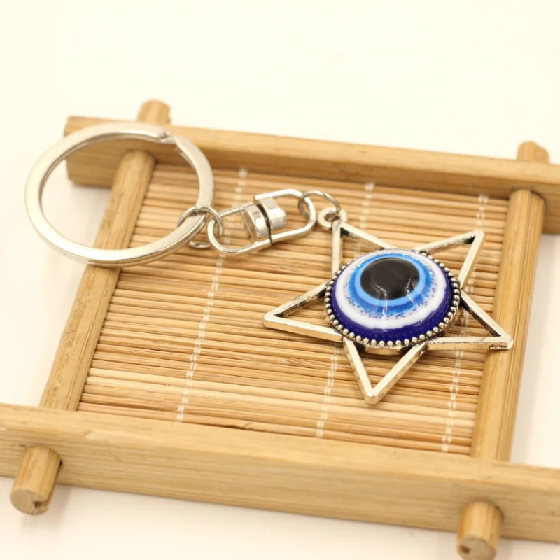 

20pc Five-pointed Star Charms Blue Evil Eyes Key Ring Fashion Lucky Turkish Pendant Keychain Key Chains Accessories