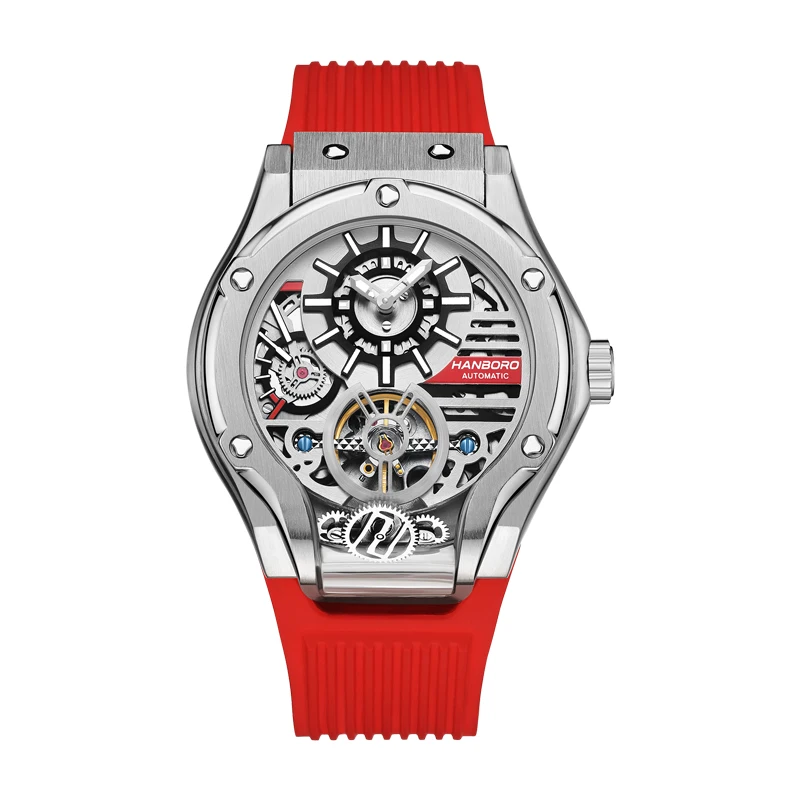 

HANBORO New Watch Brand Limited Edition Fully Automatic Mechanical Wristwatches Flywheel Luminous Fashion Man Clock Reloj Hombre