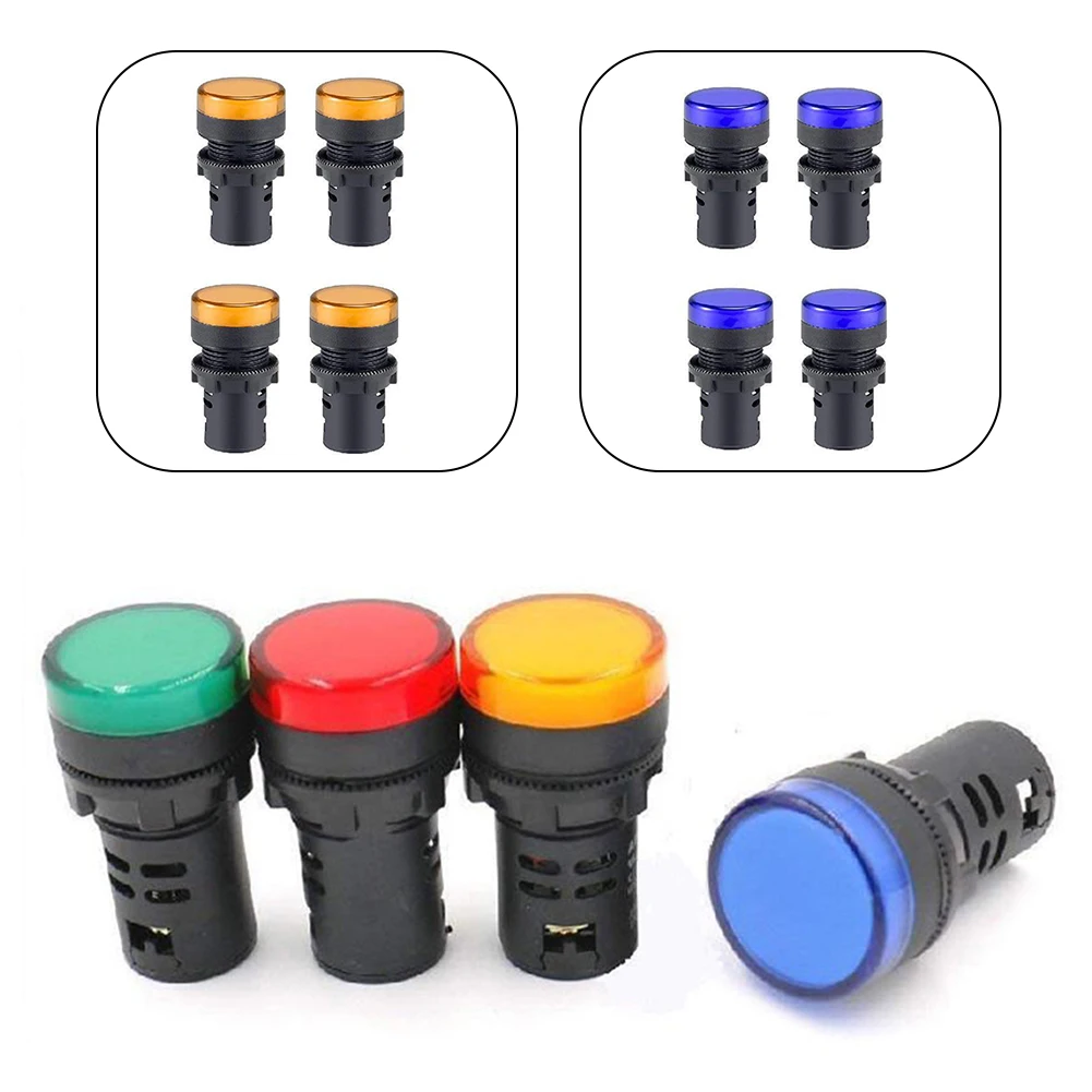 

4PCS 220V AC 22mm Panel Hole Mount LED Lights 28mm Dashboard Signal Indicator Red/ Green/ Blue/ Yellow Pilot Lamps Accessories