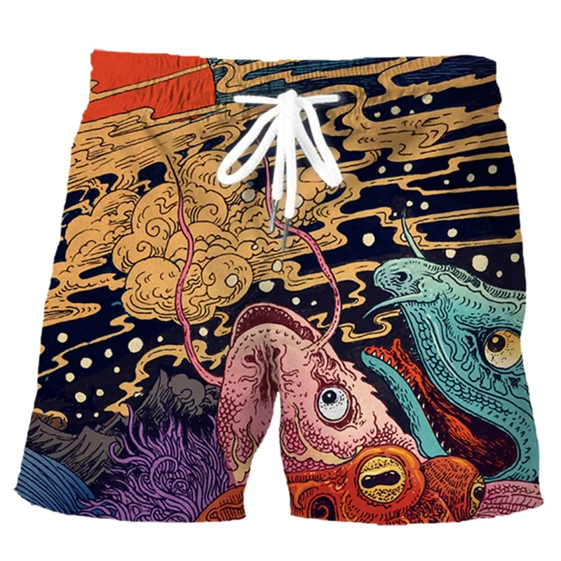 

Animal Octopus Squid Fish 3D Print Beach Shorts Men Japanese Painting Surfing Board Shorts Summer Short Pants Street Swim Trunks