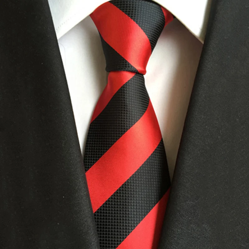 

New Fashion Stripe Ties Black Red Skinny Silk Neck Tie For Men Suits Mens Slim Necktie Business Cravats 8cm Width Groom Neckties