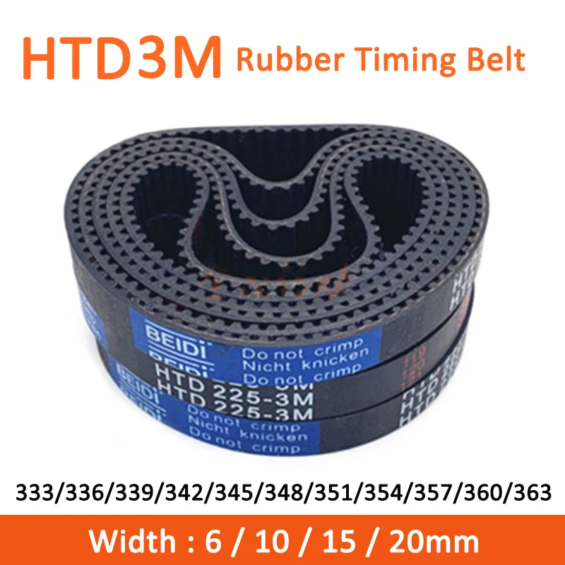 

1pc HTD3M Timing Belt 333/336/339/342/345/348/351/354/357/360/363mm Width 6/10/15/20mm Rubber Closed Synchronous Belt Pitch 3mm