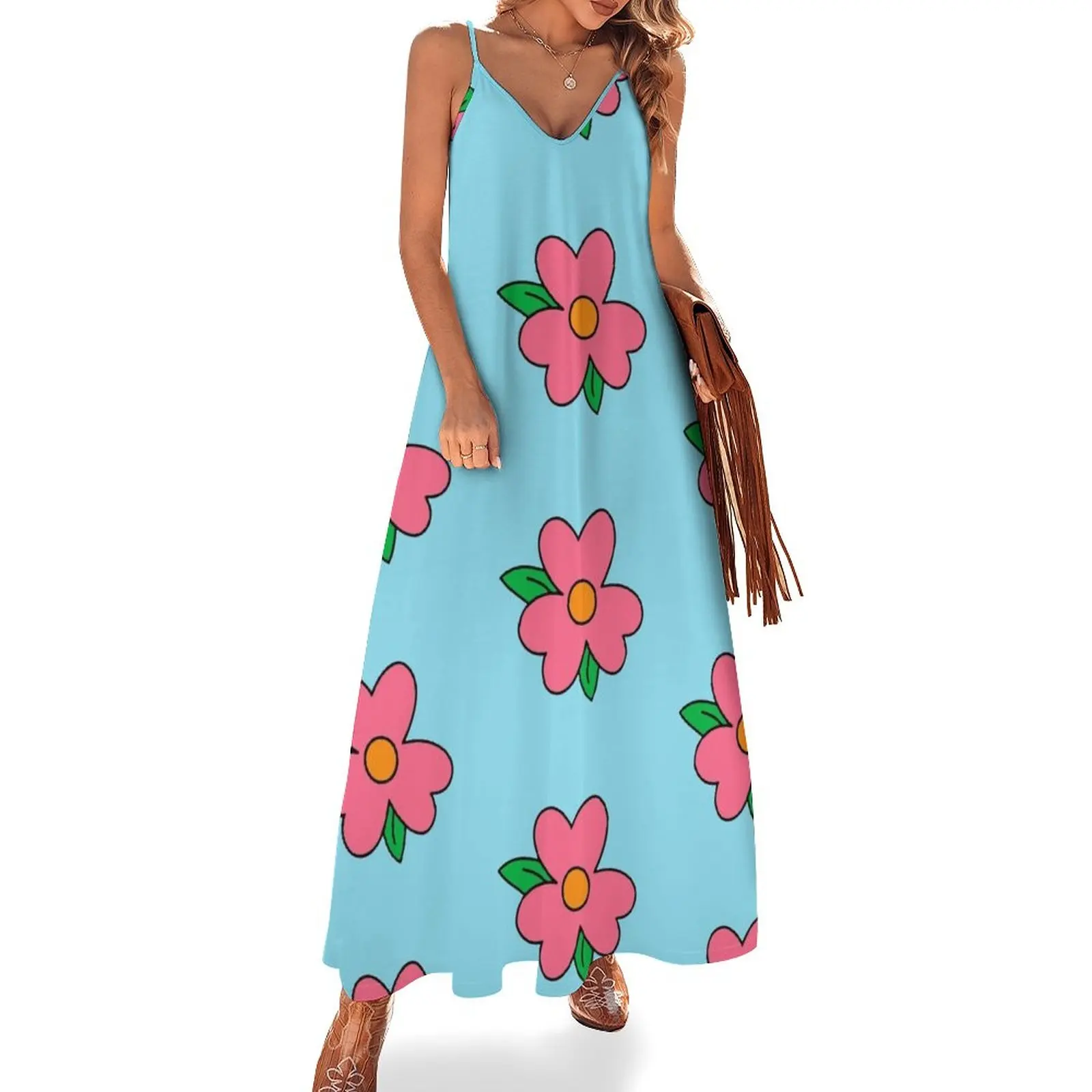 Fat Homer blue Dress Pattern big flower Sleeveless Dress Dresses gala Women's summer long dress
Fat Homer blue Dress Pattern big flower Sleeveless Dress Dresses gala Women's summer long dress