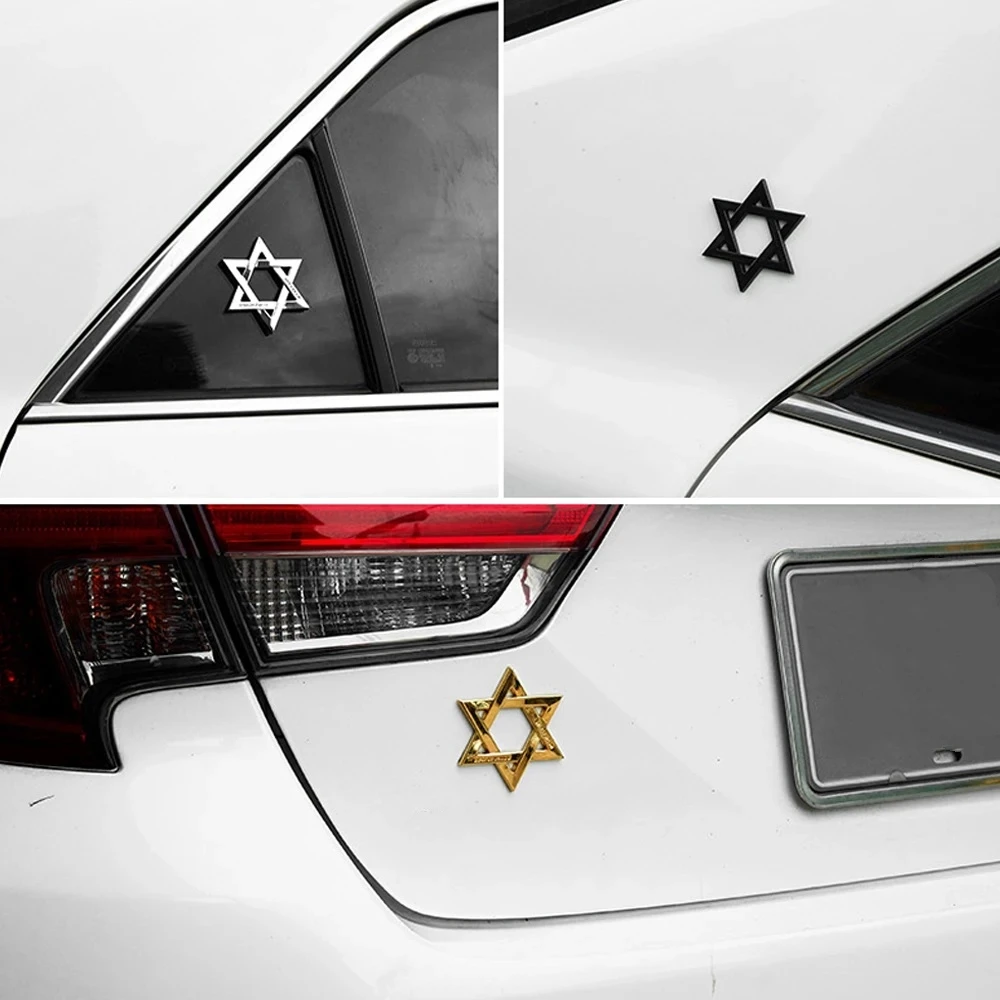 

1Pcs Car Styling 3D Metal Hexagram Star of David Emblem Israel Mogen David Badge body decoration Stickers Auto Accessories