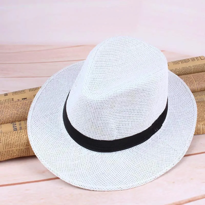 

Men Straw Panama Hat Handmade Cowboy Cap Summer Beach Travel Sunhat H9