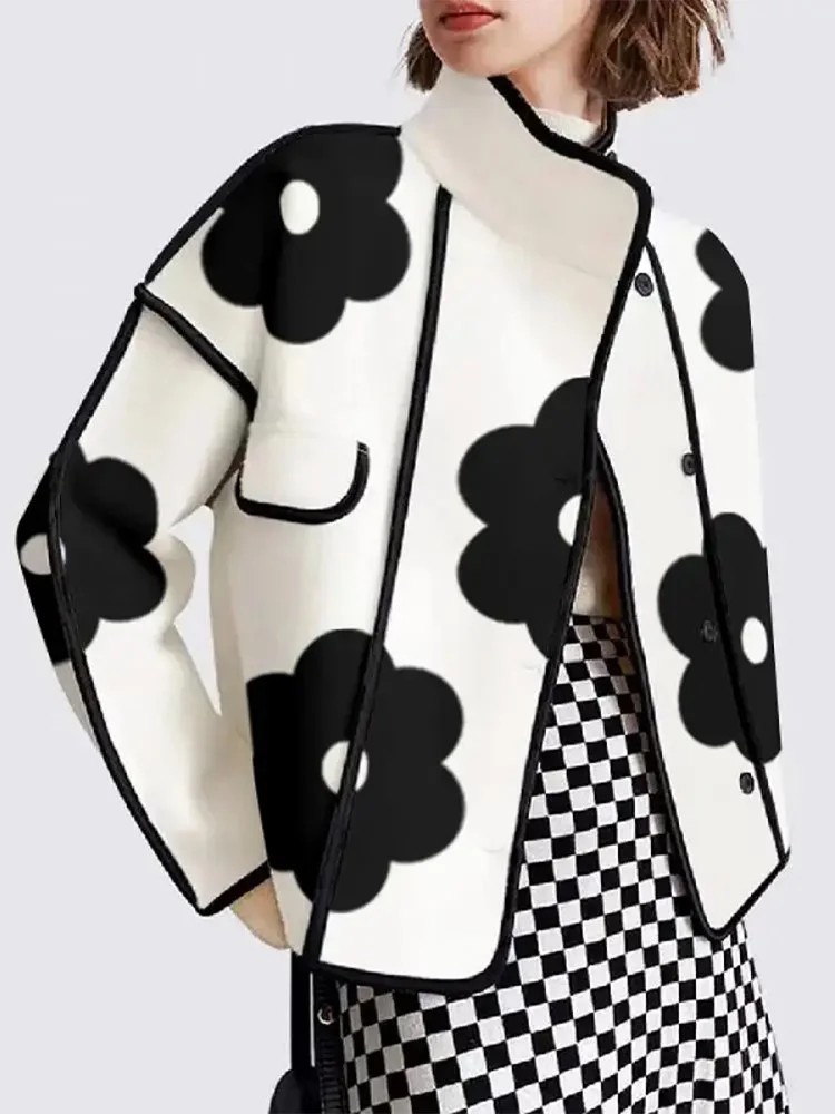 Women Vintage Stand Collar Print Jacket Casual Loose Long Sleeve Thicken Warm Coat Autumn Winter Lady Outerwear Chic Y2k Coats
Women Vintage Stand Collar Print Jacket Casual Loose Long Sleeve Thicken Warm Coat Autumn Winter Lady Outerwear Chic Y2k Coats