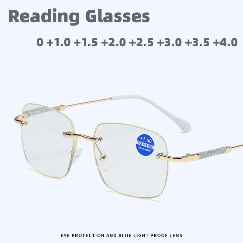 Luxury Diamond Cutting Frame Anti Blue Light Far Sight Eyeglasses Women Rimless Reading Glasses Ladies Eyewear Diopter To +4.0
Luxury Diamond Cutting Frame Anti Blue Light Far Sight Eyeglasses Women Rimless Reading Glasses Ladies Eyewear Diopter To +4.0
