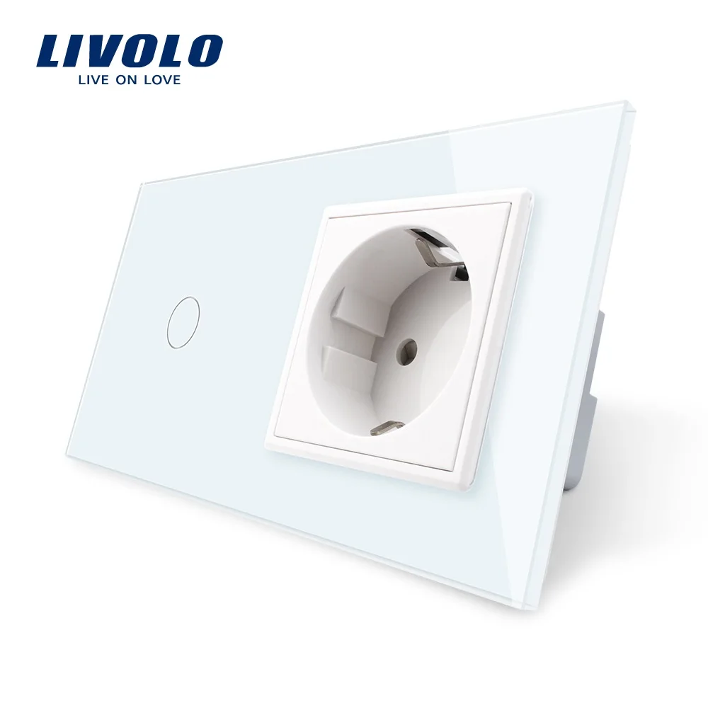 

Livolo EU standard Touch Switch, Gray Crystal Glass Panel, 110~250V 16A Wall Socket with Light Switch, VL-C701-11/VL-C7C1EU-11