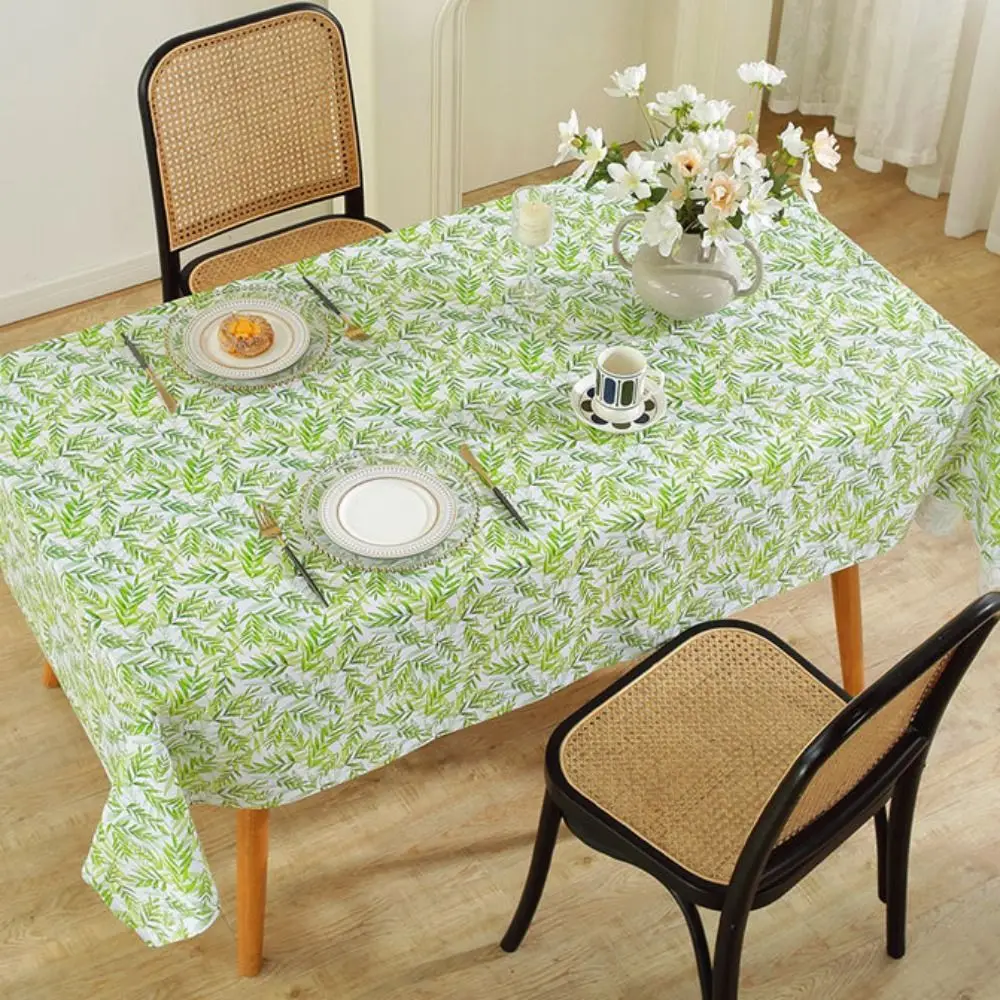 

Водонепроницаемая скатерть из ПВХ с рисунком зеленых листьев, Декоративная скатерть в пасторальном стиле, маслостойкая утолщенная накидка для стола, украшения для стола