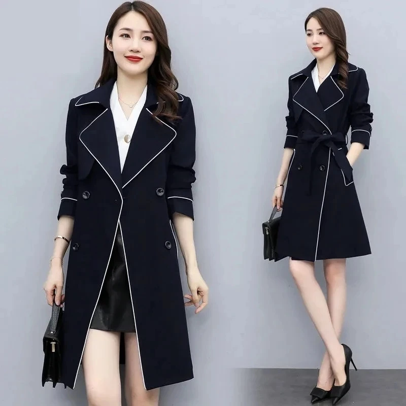 

2022 New Spring Autumn Women Trench Coat Korean Long Chic Double-Breasted Lady Office Outerwear With Belt Female Windbreaker 4XL
