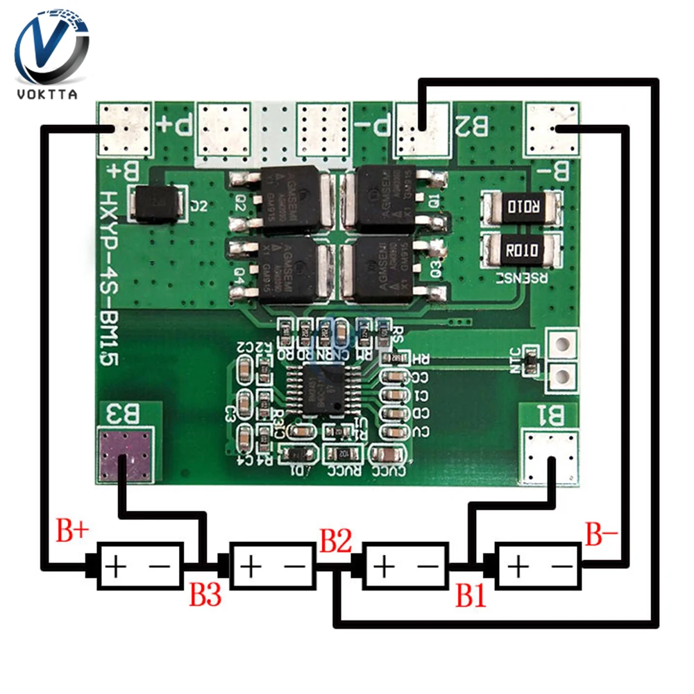 

4S 12.8V 14.4V 16.8V Lifepo4 Li-ion Lipo 18650 lithium battery protection board BMS 14A limit 20A PCB 4 Cell Pack PCM 3.2V 3.7V