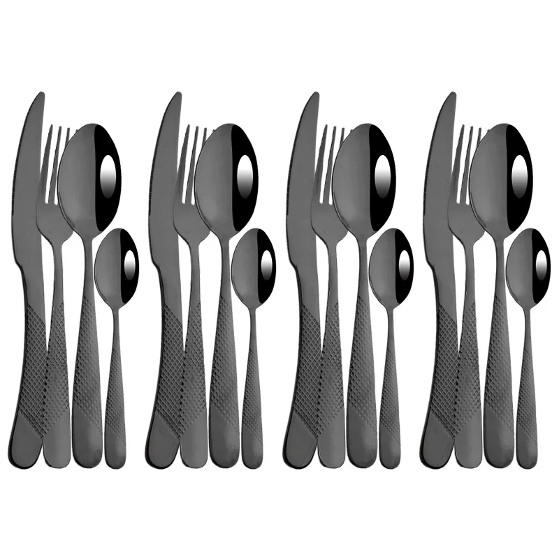 

Набор столовых приборов в западном стиле из нержавеющей стали, набор столовых приборов, нож, вилка, ложка, столовые приборы, кухонная столовая посуда, черная посуда из 16 предметов