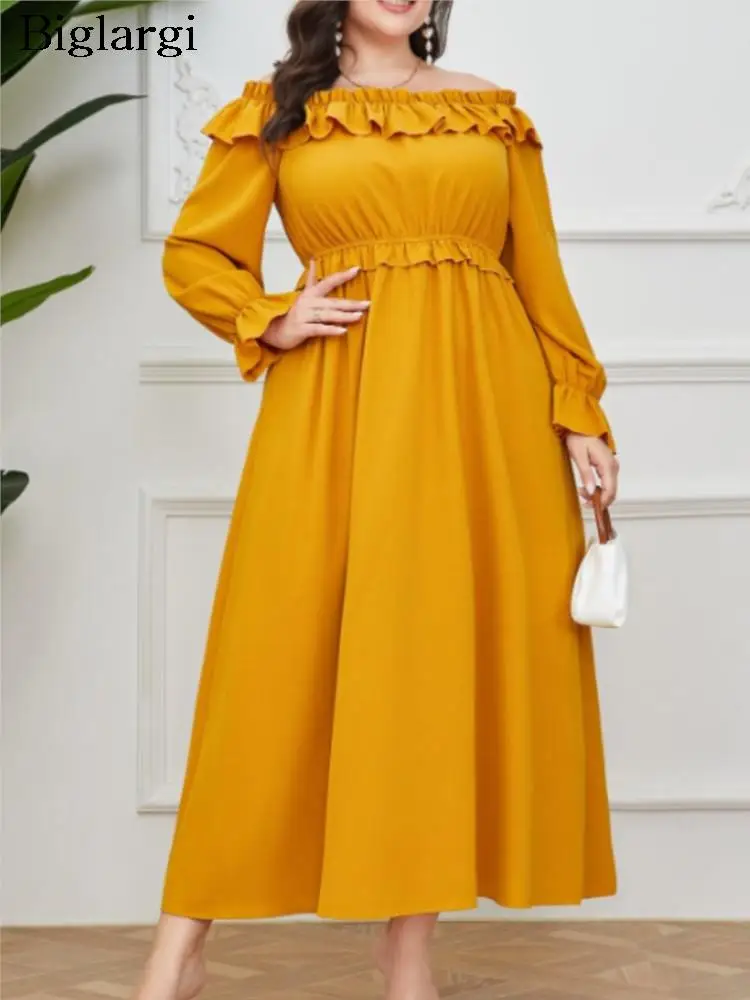 Plus Size Autumn Long Dress Women Off Shoulder Fashion Loose Ruffle Pleated Ladies Dresses Long Sleeve Office Woman Dress 2023
Plus Size Autumn Long Dress Women Off Shoulder Fashion Loose Ruffle Pleated Ladies Dresses Long Sleeve Office Woman Dress 2023