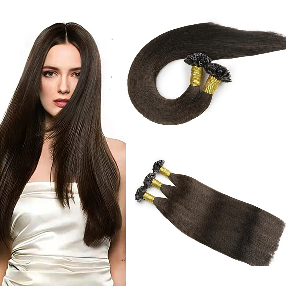 

Virgin Raw 100% Brazilian Human Hair Pre bonded Keratin Nail U Tip Hair Extension Wholesale 1g/s 100g Dark Brown Color 2