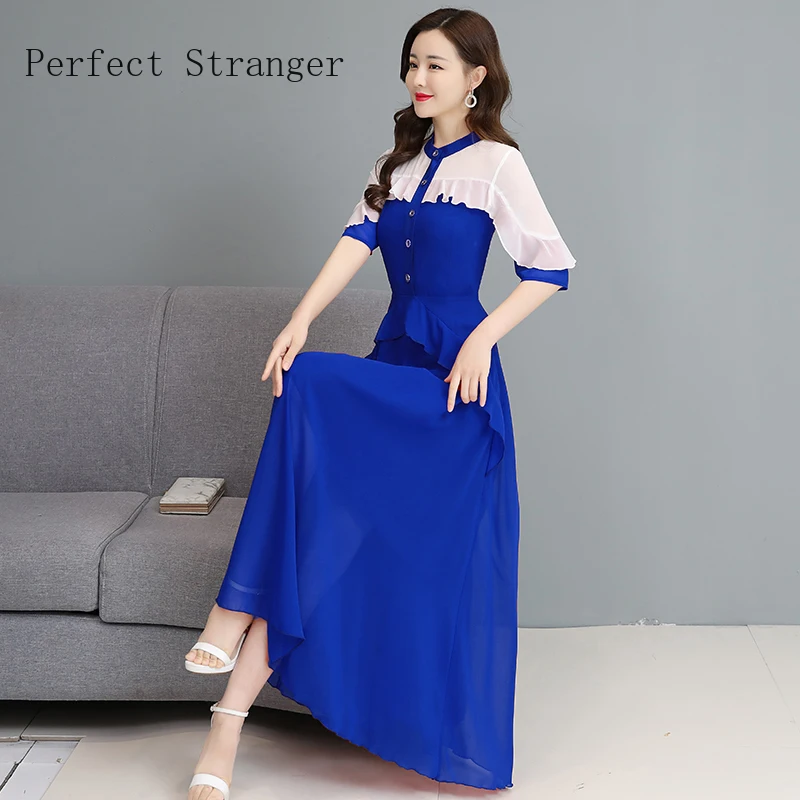 2024 Summer New Arrival Bohemian Style Round Collar Color Block Ruffles Three-quarter Women Long Chiffon Dress M-3XL 
2024 Summer New Arrival Bohemian Style Round Collar Color Block Ruffles Three-quarter Women Long Chiffon Dress M-3XL
