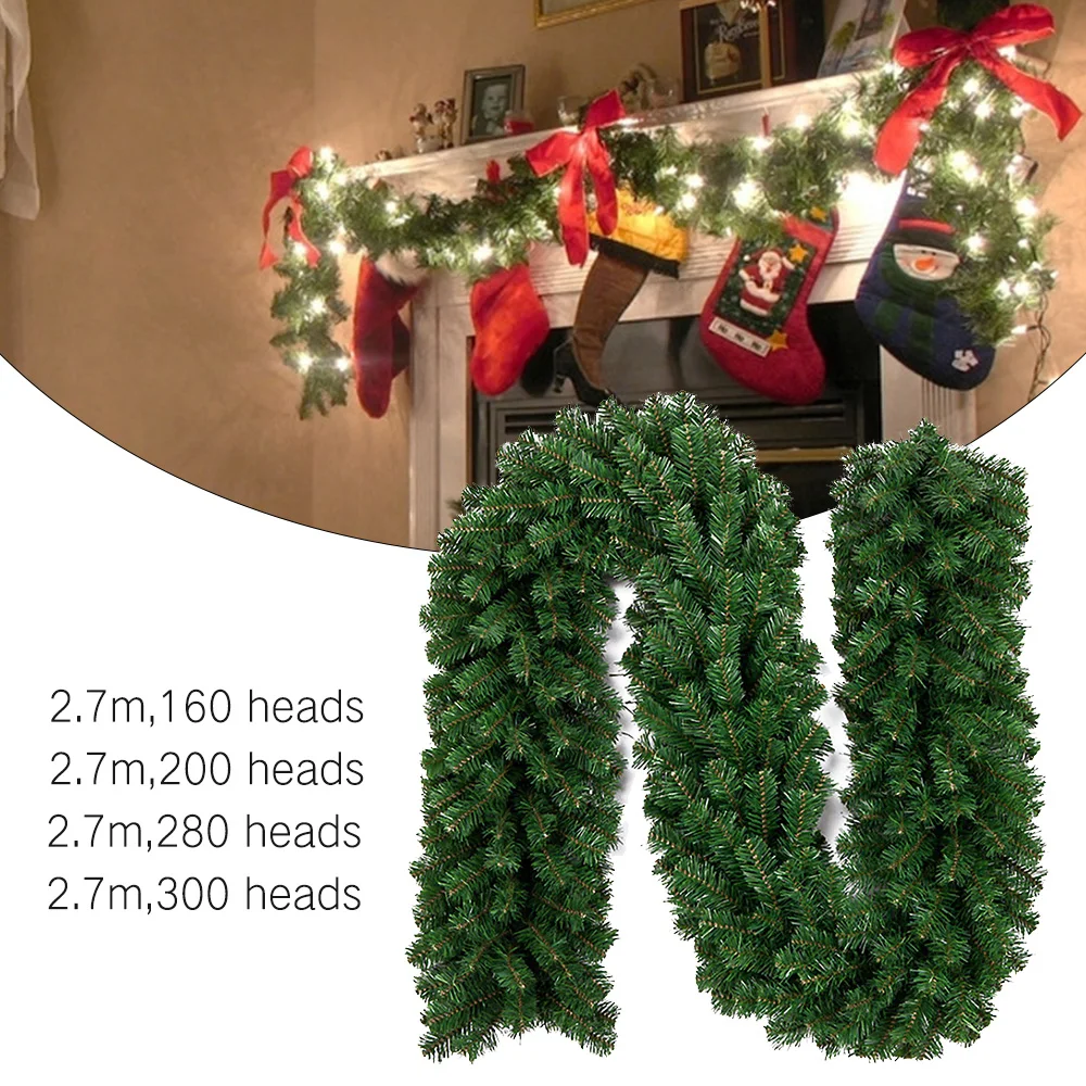 

2.7M Christmas Artificial Green Garland Wreath Xmas Home Party Christmas Decoration Pine Tree Rattan Hanging Ornament