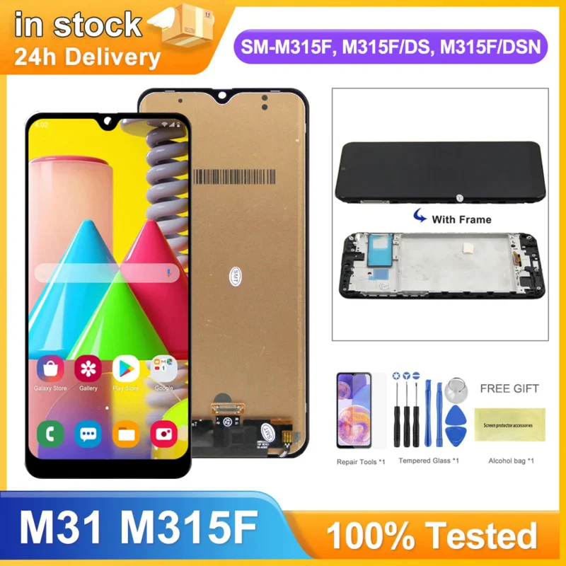 

M31 Screen With Frame, for Samsung Galaxy M31 M315 M315F Lcd Display Touch Screen Digitizer With Frame Assembly Parts