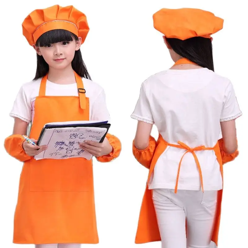 

Child Apron Kids Sleeve Hat Pocket Kindergarten Kitchen Baking Painting Cooking Drink Food Enfant Tablier Delantal Logo Print