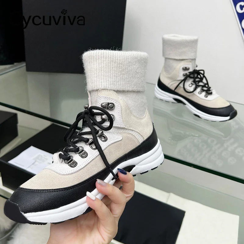 2024 Desgner Real Leather Short Sock Boots Thick Sole Lace Up Ankle Boots For Woman Flat Casual Shoes Brand Botas Mujer
2024 Desgner Real Leather Short Sock Boots Thick Sole Lace Up Ankle Boots For Woman Flat Casual Shoes Brand Botas Mujer