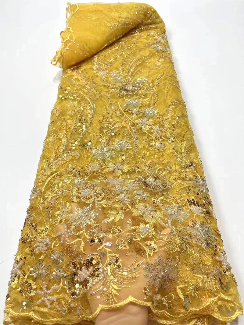 Yellow Luxury Handmade Beads Nigerian Lace fabric 2022 African French Embroidery Lace Sequins For Party Dress
Yellow Luxury Handmade Beads Nigerian Lace fabric 2022 African French Embroidery Lace Sequins For Party Dress
