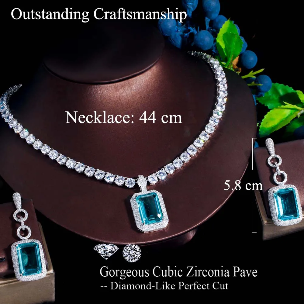 Fashion Light Blue Cubic Zirconia Long Big Rectangle Dangle Earrings and Necklace Set for Women Party Jewelry 1 Mallzona S0d9b63e2c9454e0a983879d978f30ee6J Fashion Light Blue Cubic Zirconia Long Big Rectangle Dangle Earrings and Necklace Set for Women Party Jewelry Mallzona