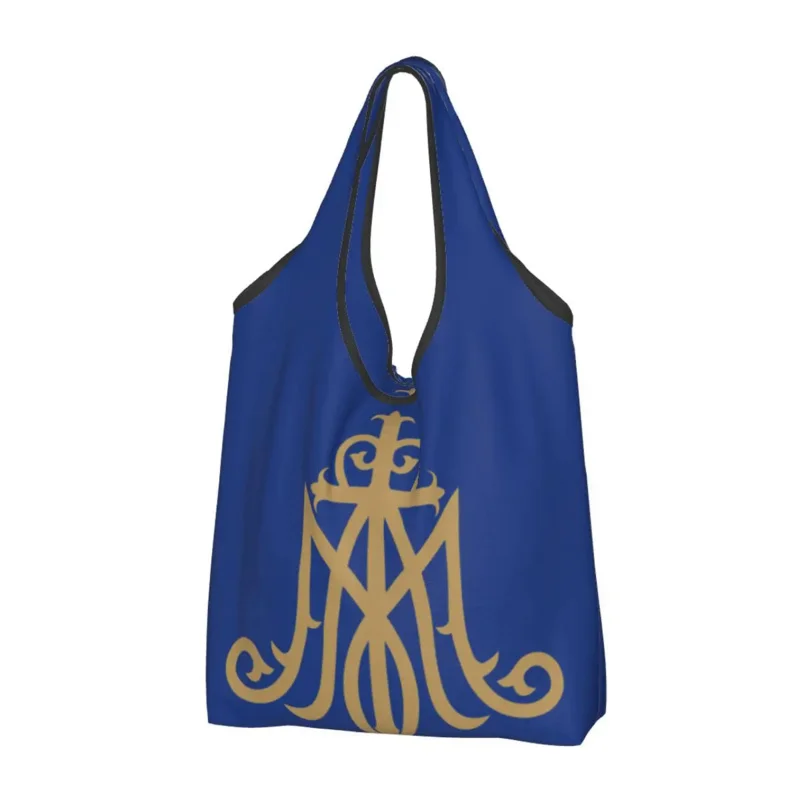 

Custom Virgin Mary Monogram Ave Maria Shopping Women Portable Large Capacity Grocery Catholic Christian Shopper Tote Bags