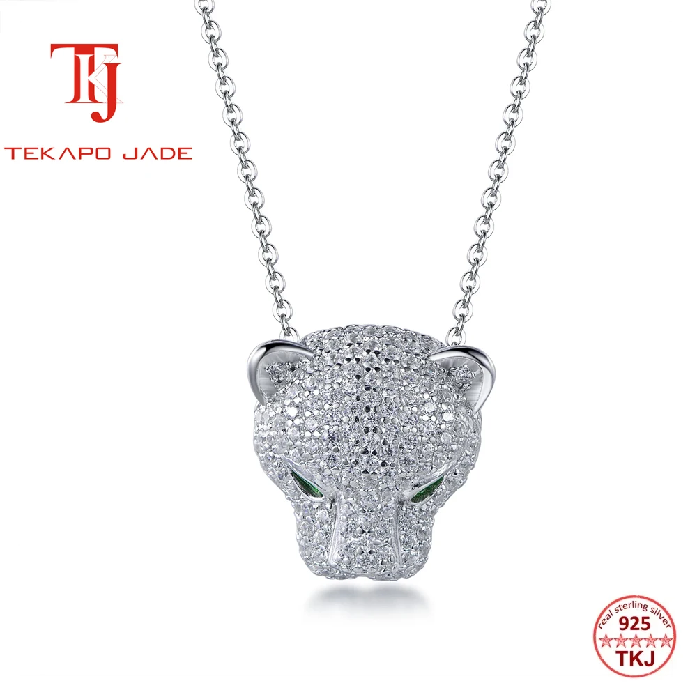 

TKJ 925 Sterling Silver Cubic Zirconia Panther Head Pendant Necklace for Women Men Hip Hop Black Panther Jewellery