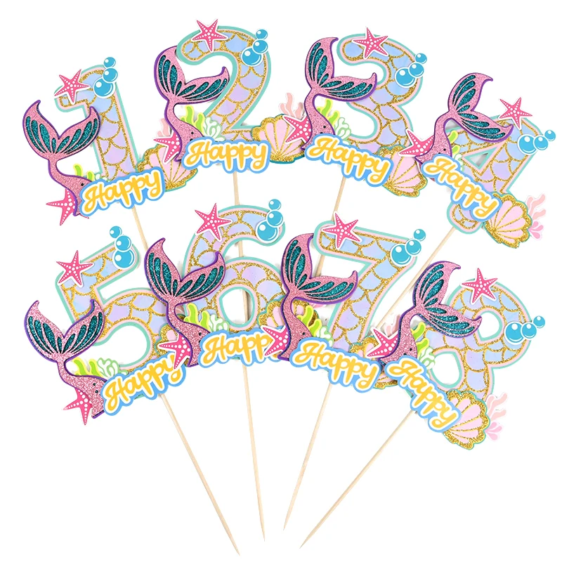 1-9 Glitter Mermaid Happy Birthday Cake Topper Under The Sea Little Mermaid Theme Birthday Party Baby Shower DIY Baking Decor
1-9 Glitter Mermaid Happy Birthday Cake Topper Under The Sea Little Mermaid Theme Birthday Party Baby Shower DIY Baking Decor