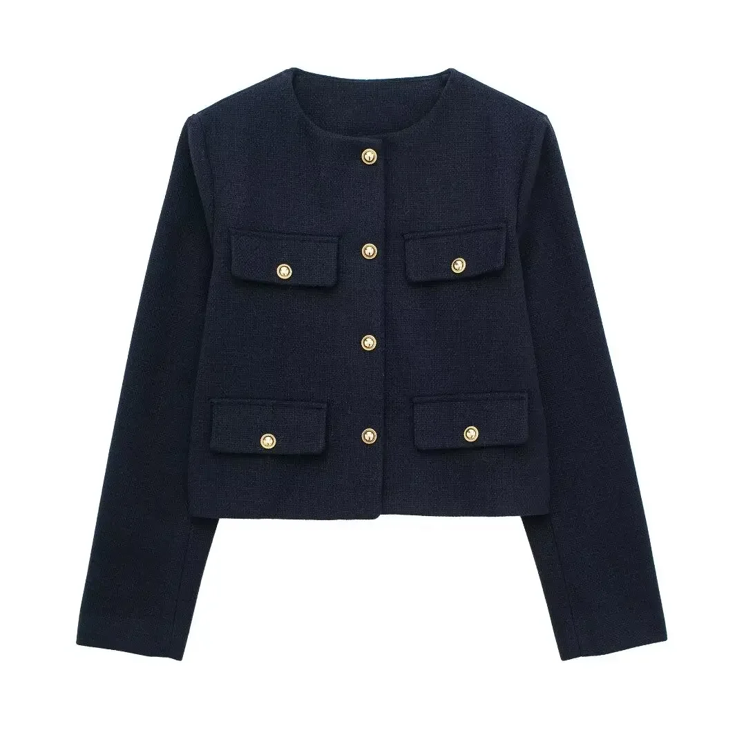 Women New Fashion Flip decoration Cropped O Neck Jacket Coat Vintage Long Sleeve Button-up Female Outerwear Chic Overshirt
Women New Fashion Flip decoration Cropped O Neck Jacket Coat Vintage Long Sleeve Button-up Female Outerwear Chic Overshirt