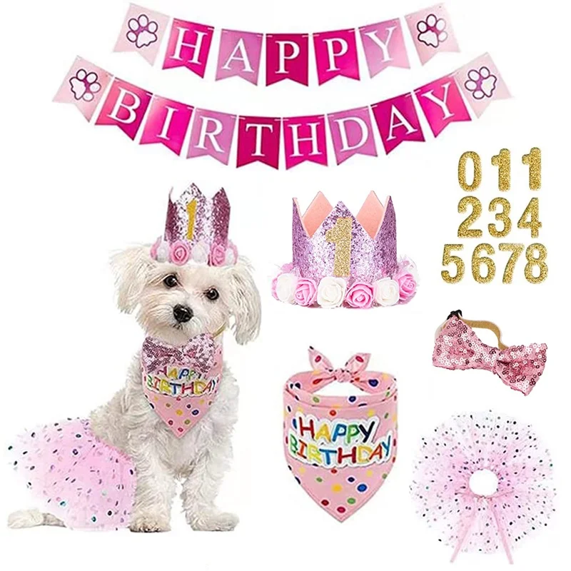Dog Birthday Party Supplies Pet Puppy Decoration Scarf Hat Tutu Skirt Crown Bow Tie Happy Birthday Triangle Scarf Banner Girl
Dog Birthday Party Supplies Pet Puppy Decoration Scarf Hat Tutu Skirt Crown Bow Tie Happy Birthday Triangle Scarf Banner Girl
