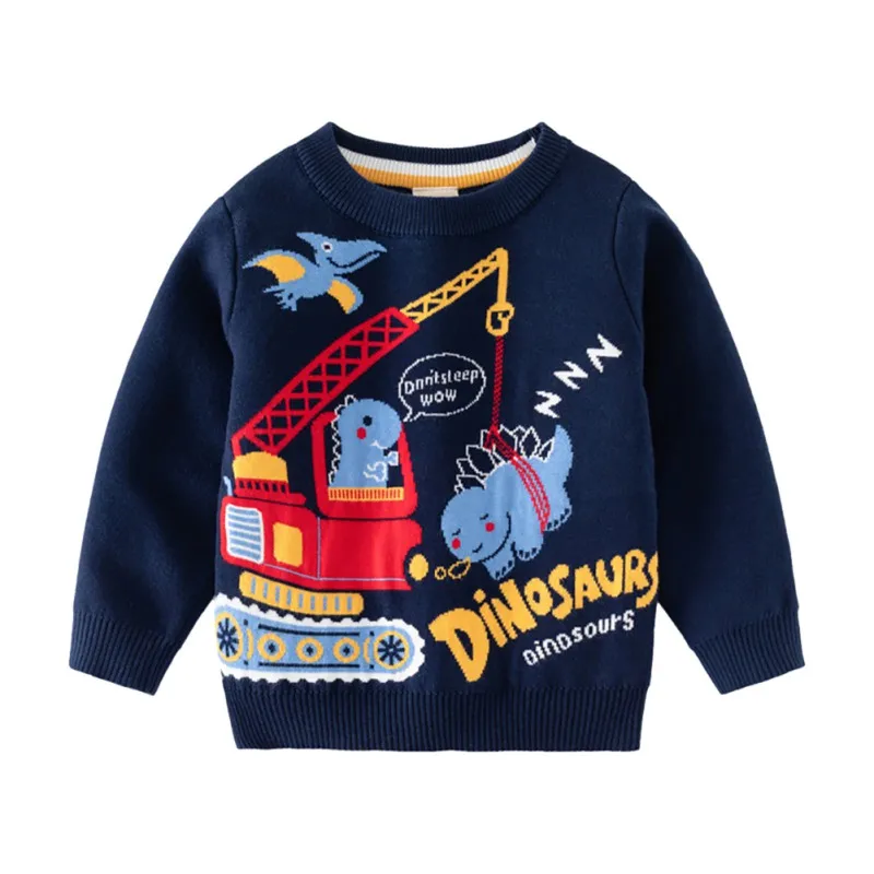 

Adorable Thickened Double Layer Dinosaur Car Print Sweater for Boys Must-Have Cotton Sweater for Children 2-8 Years